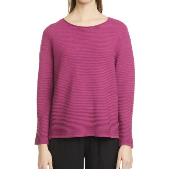 NWT Eileen Fisher Organic Linen Cotton Jewel Neck Ribbed Boxy Sweater Sz. PL - Picture 1 of 4